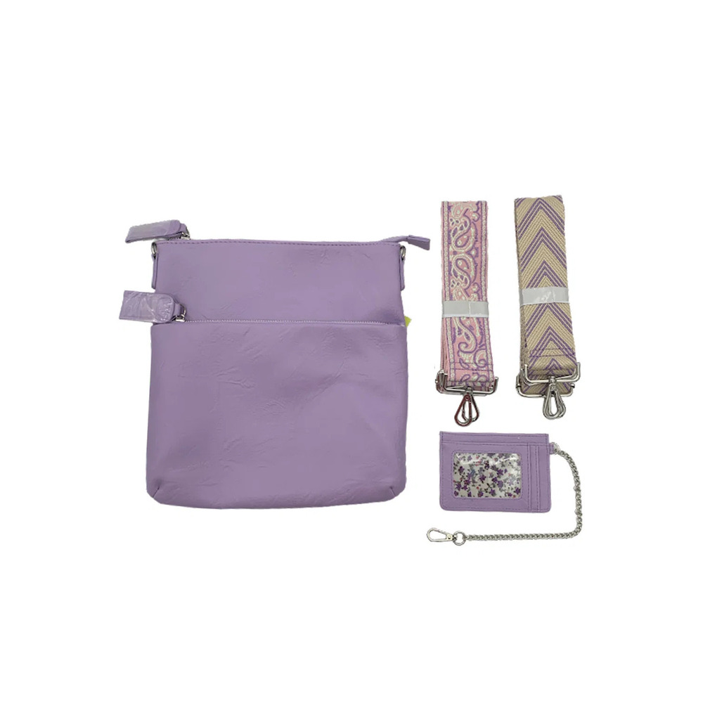 AHDORNED Multi-Zip Faux Leather Messenger with Two Straps Lilac